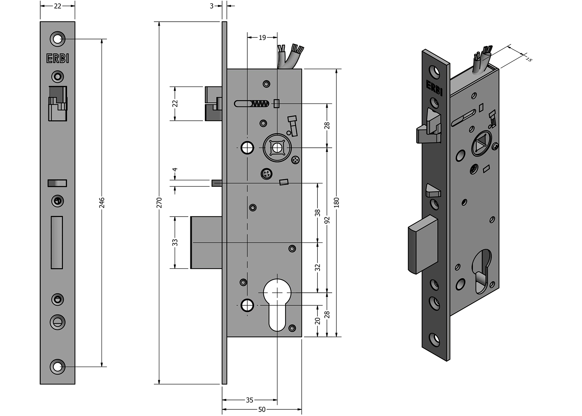 Zámečnický produkt Samozamykací zámek elektromechanický ERBI SAM Profi MI 92/35