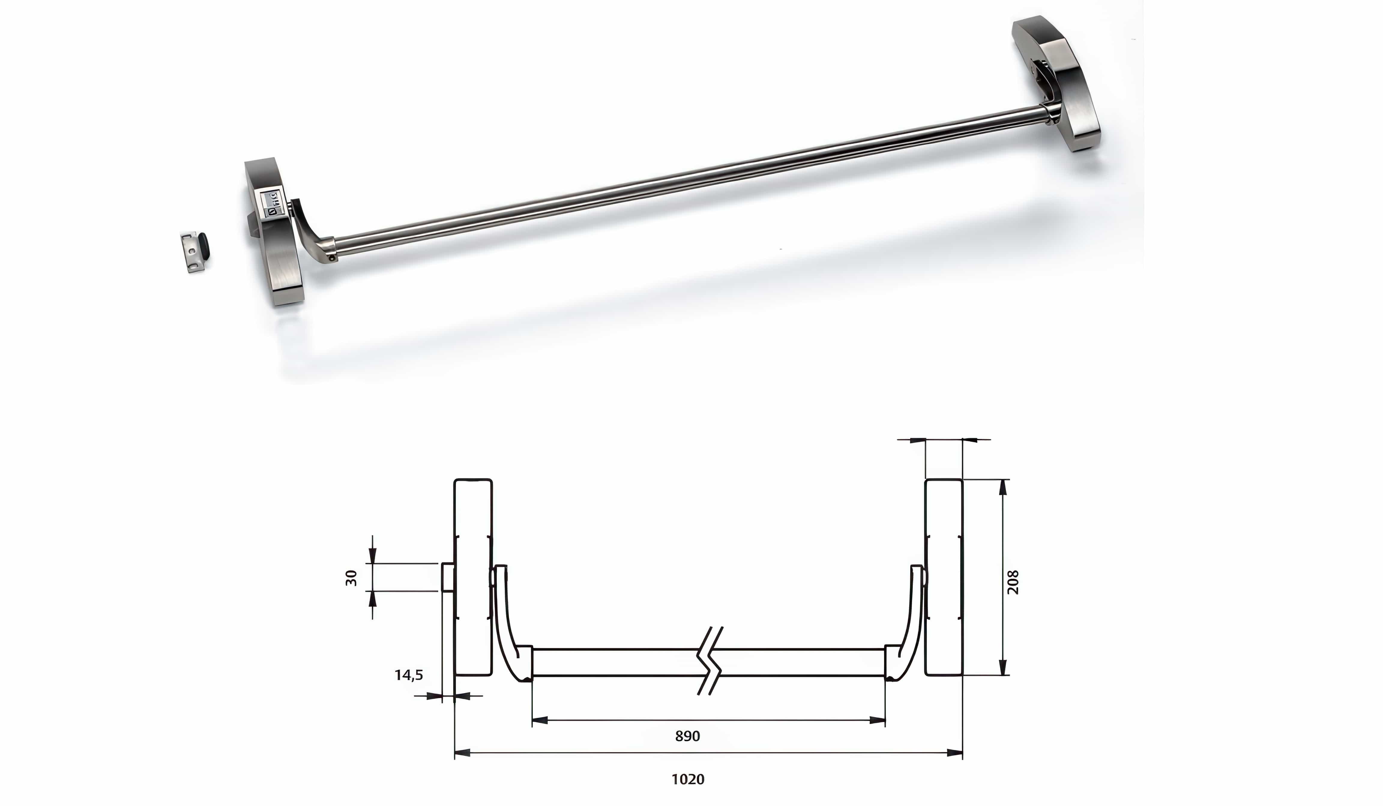 Bezpečnostní kování Paniková hrazda povrchová FAB Universal 1910 - ASSA ABLOY