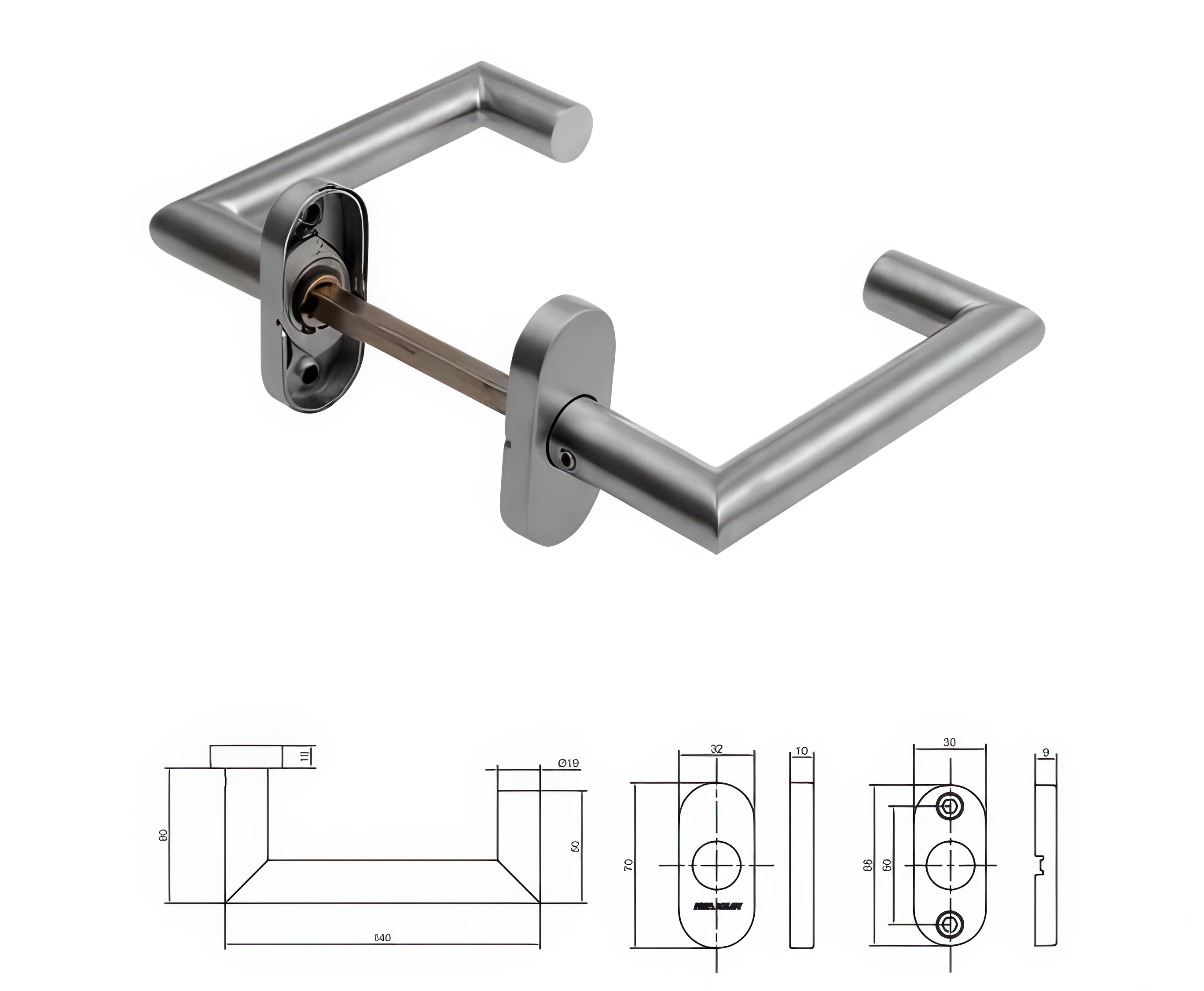 Rozetové kování klika tvar U na oválných rozetách AHW500 - ASSA ABLOY