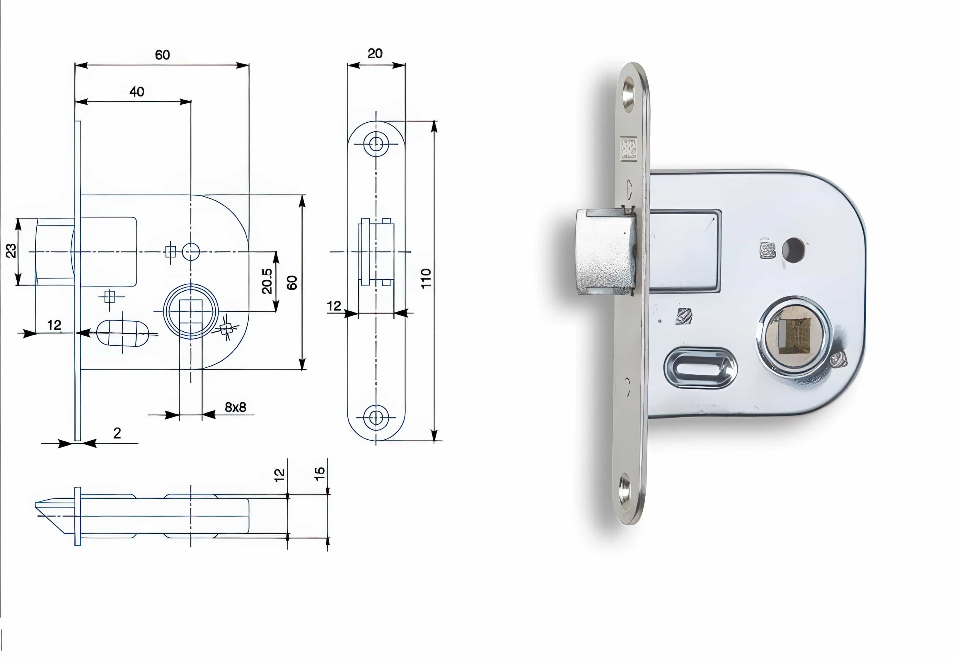 Zadlabací zámek Zámek HOBES 01-08 levý