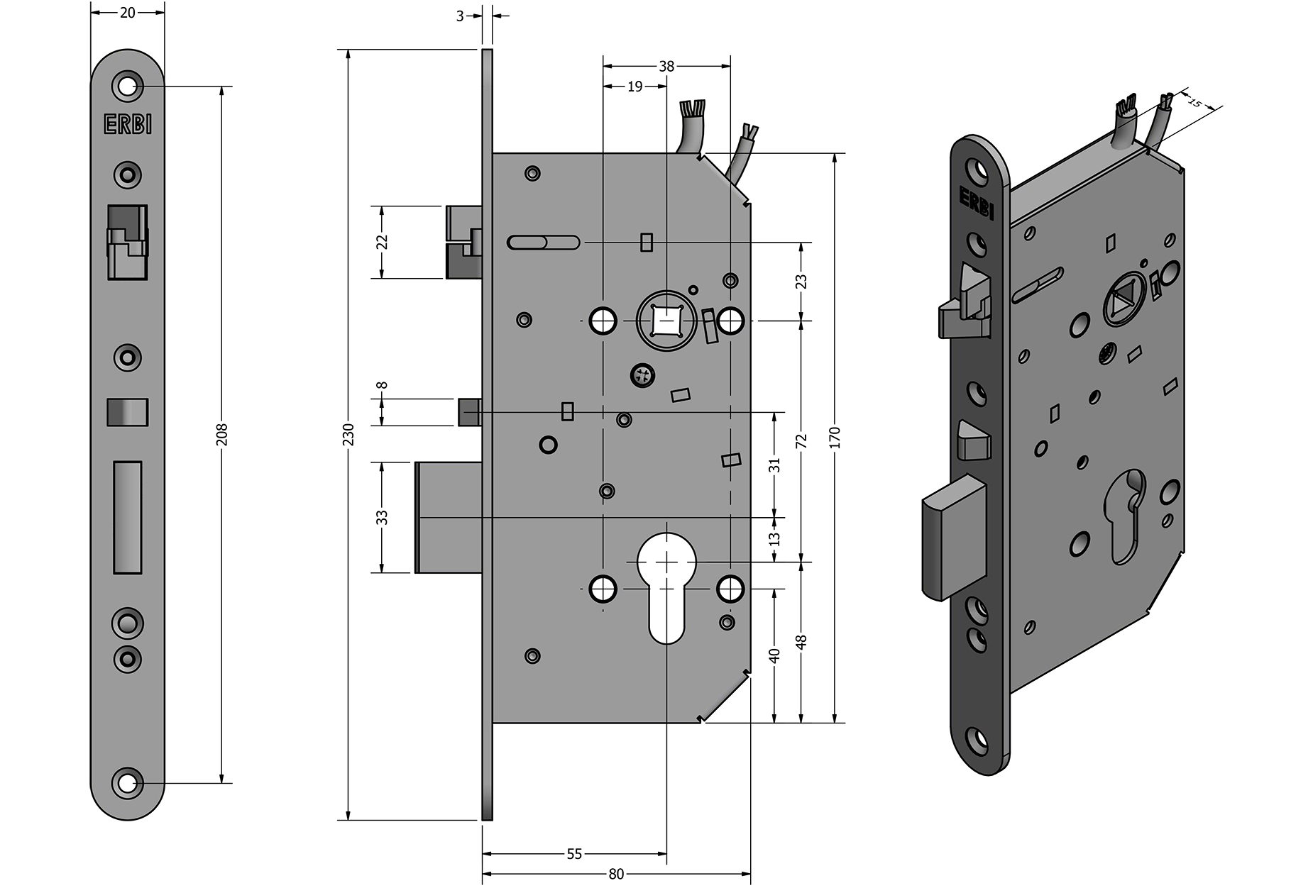 Zámečnický produkt Samozamykací zámek elektromechanický ERBI SAM EL MI 72/55