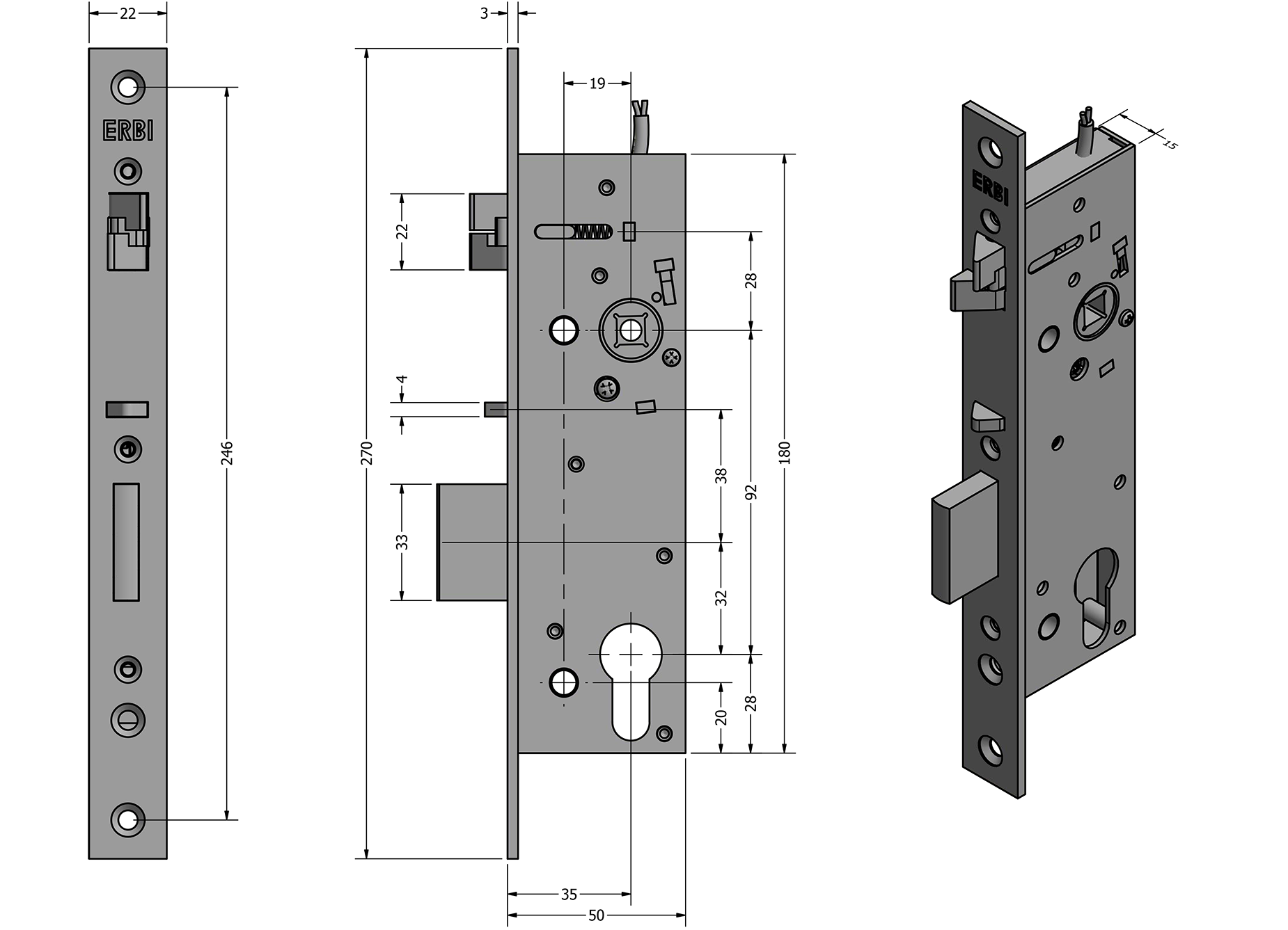 Zámečnický produkt Samozamykací zámek elektromechanický ERBI SAM Profi P 92/35