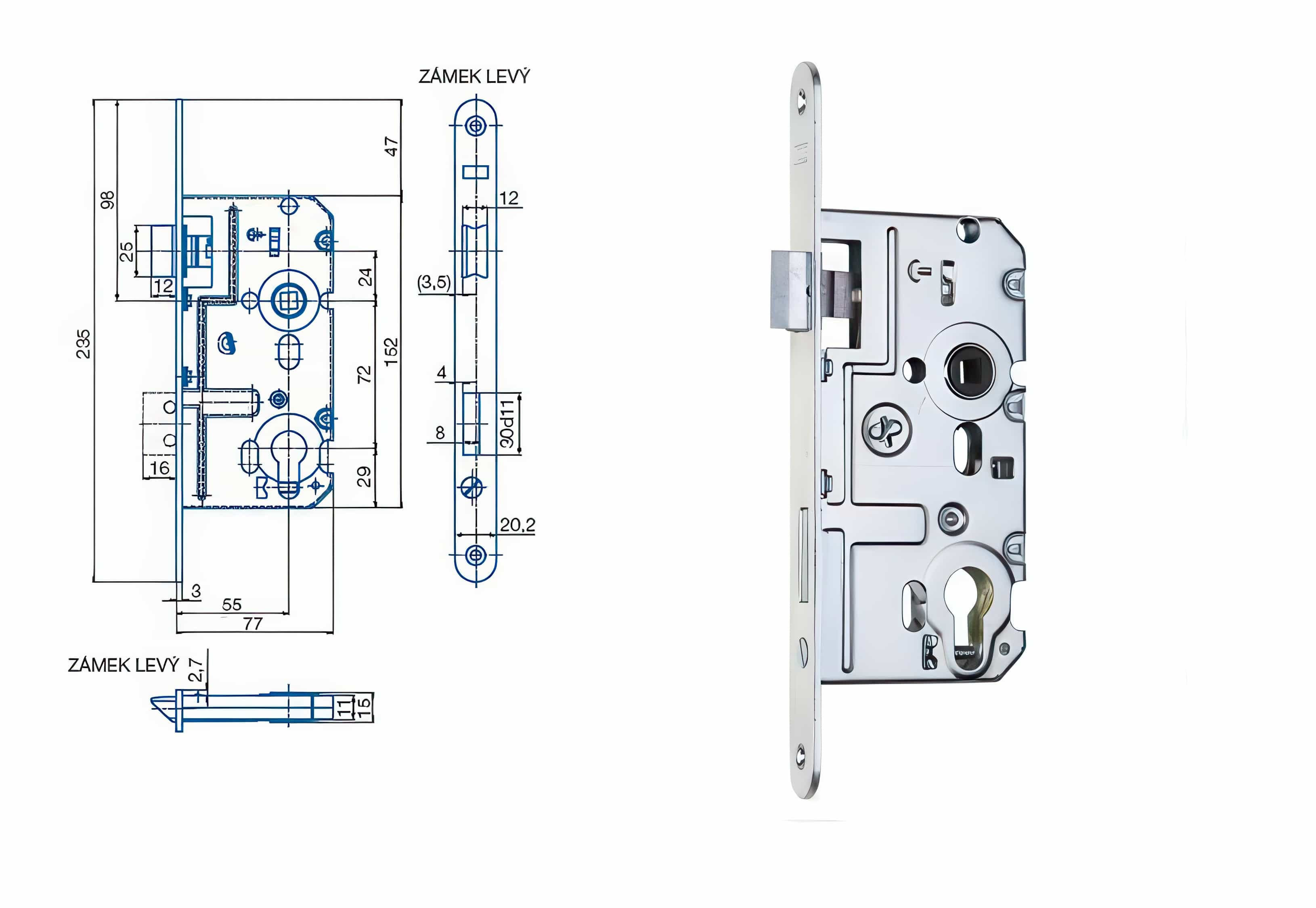 Zámečnický produkt Zámek HOBES K 321 pravý