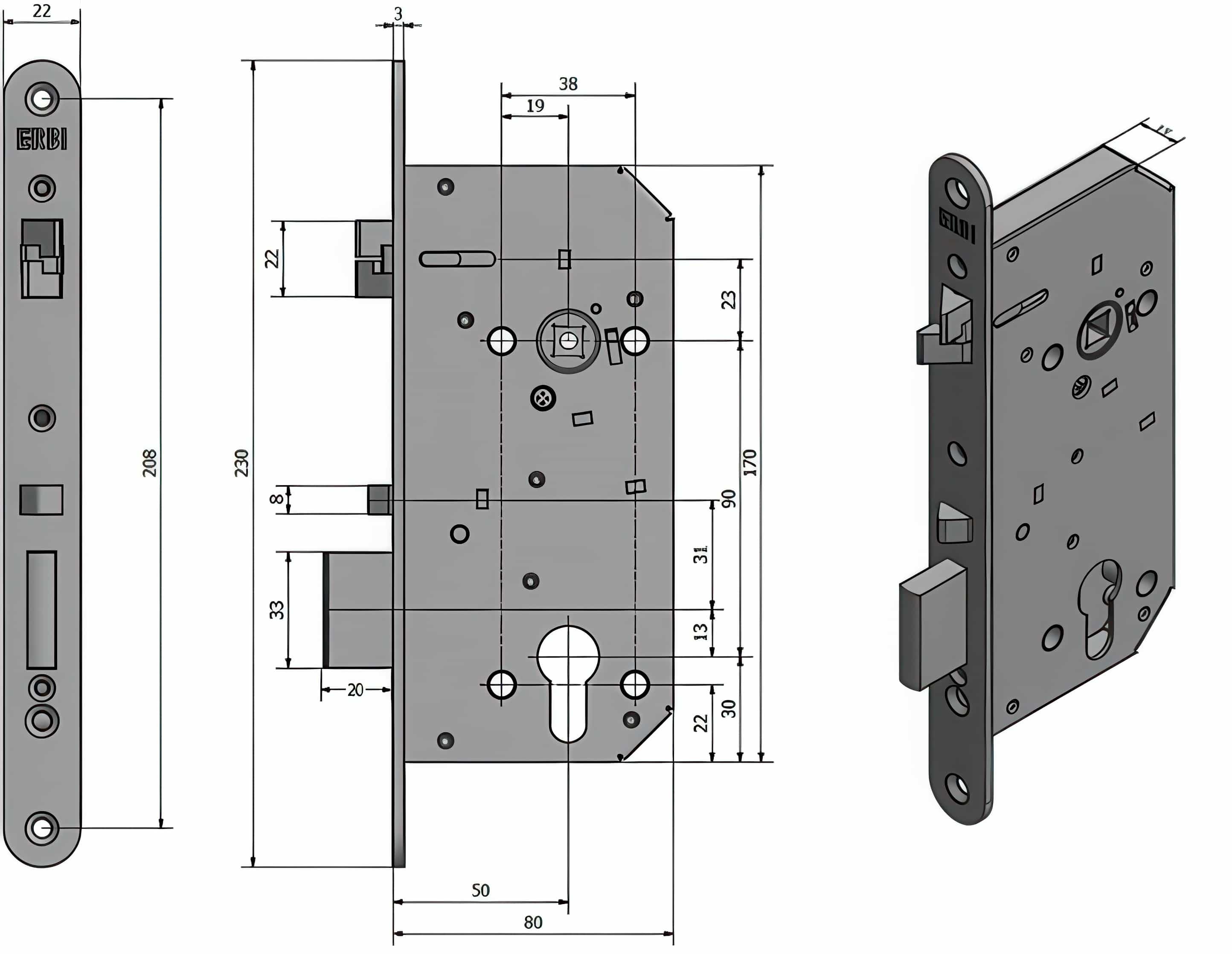 Zámečnický produkt ERBI samozamykací zámek mechanický MB 90/50